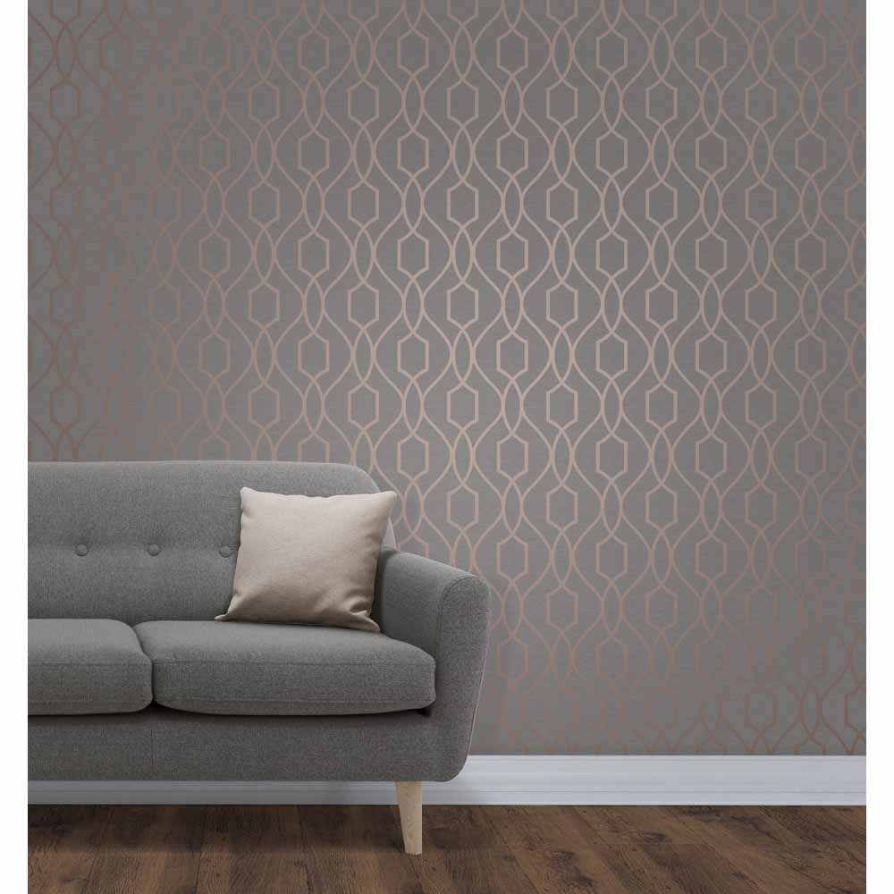 Sublime Apex Trellis Charcoal Copper Wallpaper Image 2