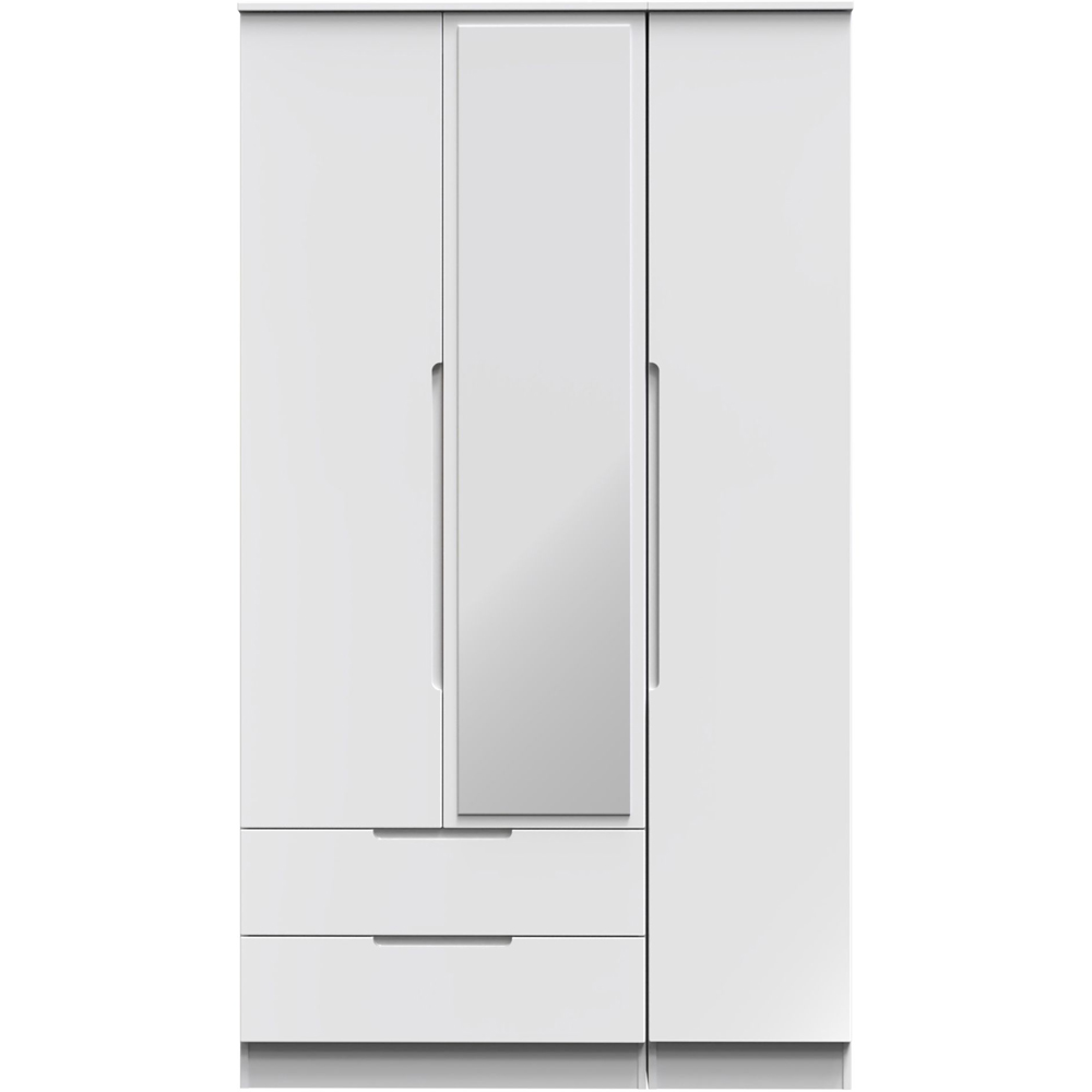 Crowndale Milan Ready Assembled 3 Door 2 Drawer Gloss White Tall Mirrored Wardrobe Image 2