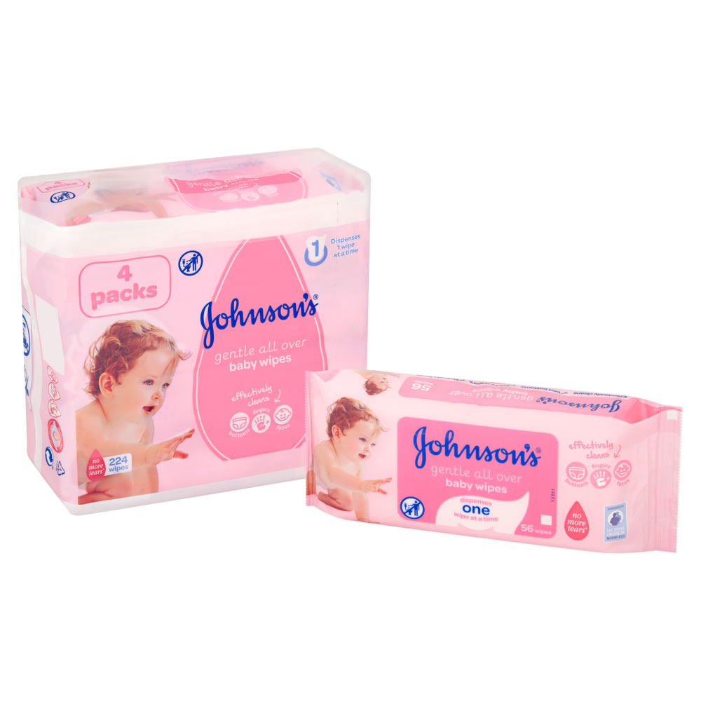 Johnson's Gentle All Over Baby Wipes 4 Packs 224 Wipes Image 2