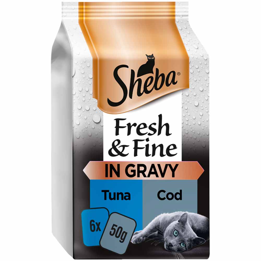 Sheba Fresh and Fine Fish in Gravy Cat Food Pouches 6 x 50g Image 1