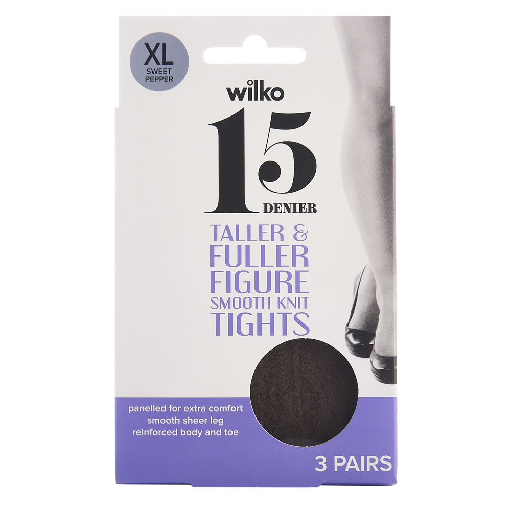 Wilko 15 Denier Smooth Knit Tights Sweet Pepper Extra Large 3 pack Image