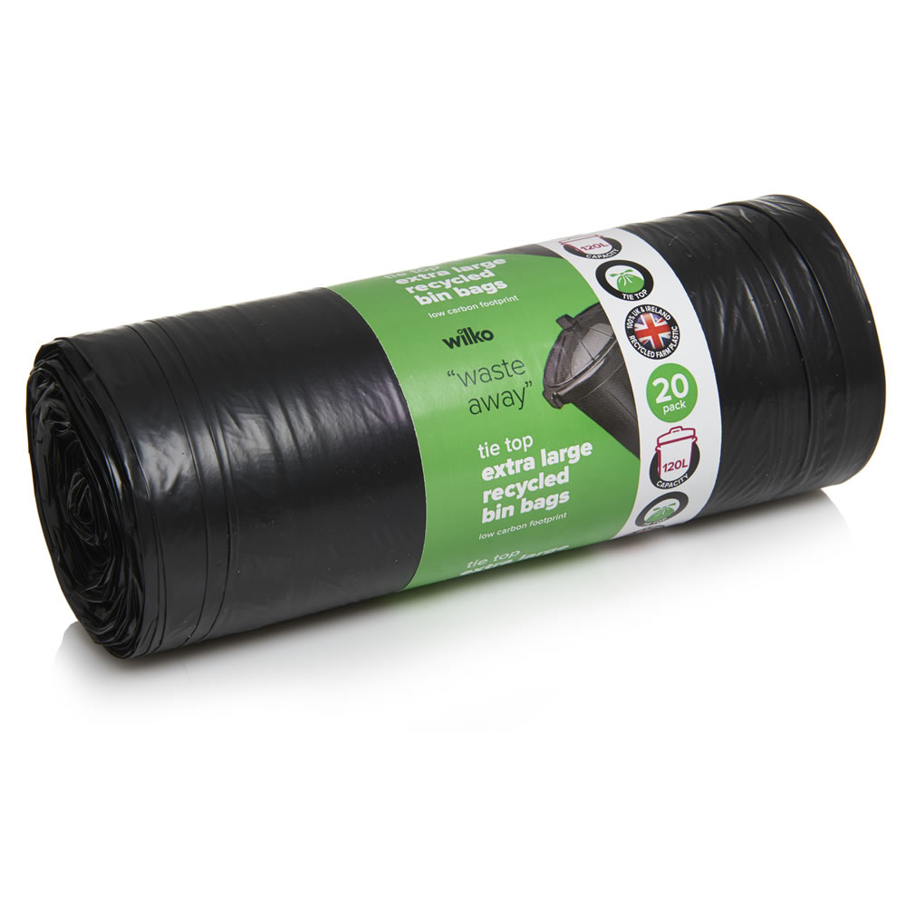 Wilko Recycled Bin Bags Black 120L 20 Pack Image