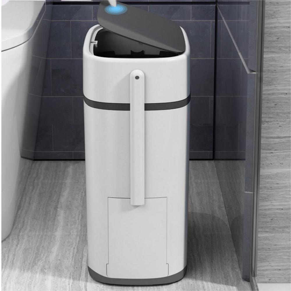 Living and Home Bathroom Slim Trash Can with Lid White 14L Image 6