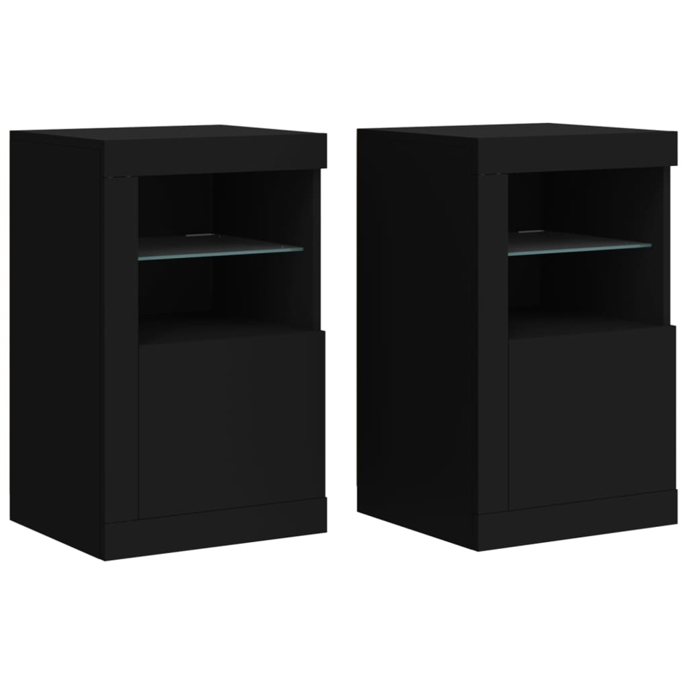 vidaXL Single Door 2 Shelf Black Side Cabinet with LED Lights Set of 2 Image 2