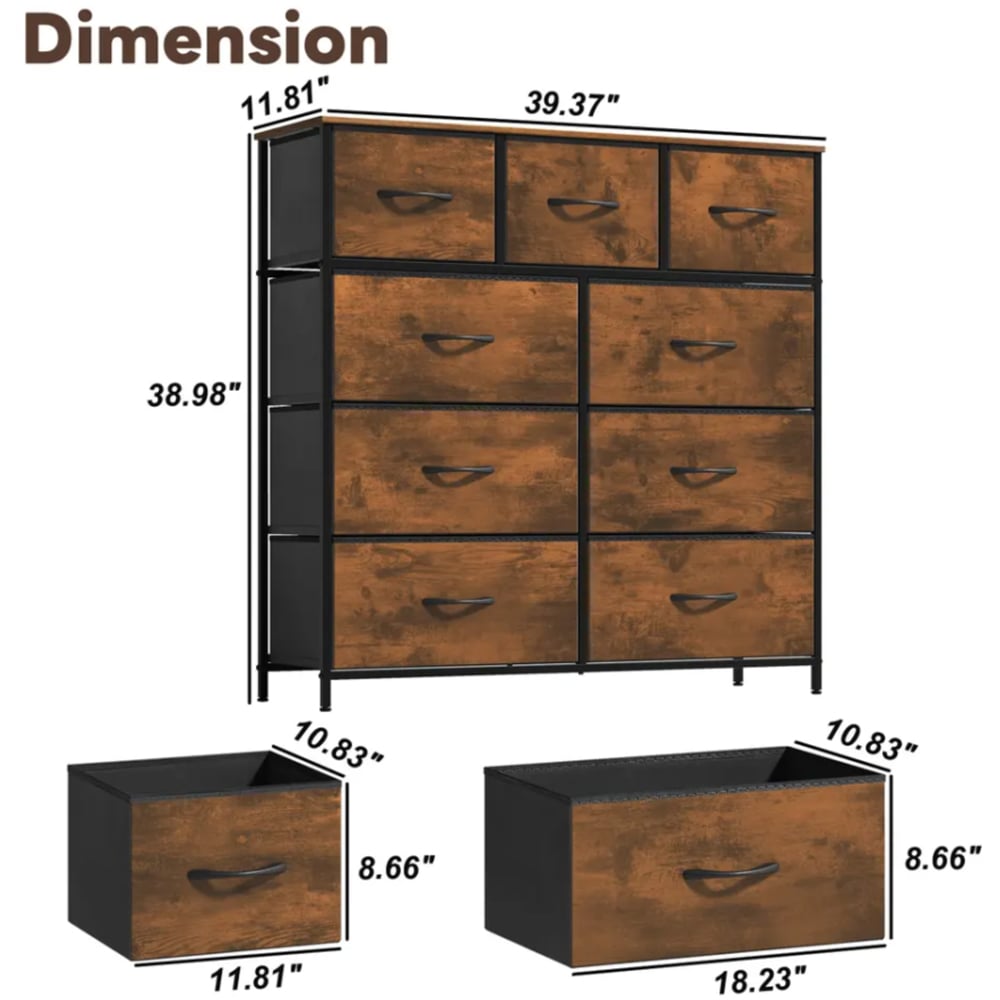 Alivio 9 Drawer Vintage Brown Chest of Drawers Image 5