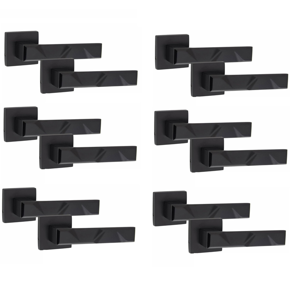 Golden Grace Matt Black Modern Nova Premium Door Handle Set 6 Pack Image 1
