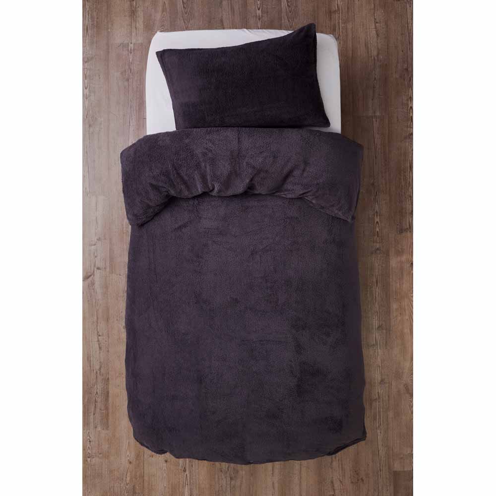 Sleepdown Charcoal Soft Teddy Fleece Duvet Set Single Image 2