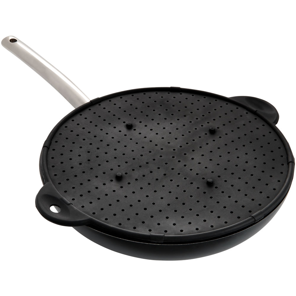 Black Silicone Splatter Screen for Frying Pan 13inch Silicone Splatter Screen Pan Cover with Folding Handle Black Heat Insulation Cooling Mat Black - Splatter Guard for Cooking and Frying Black 