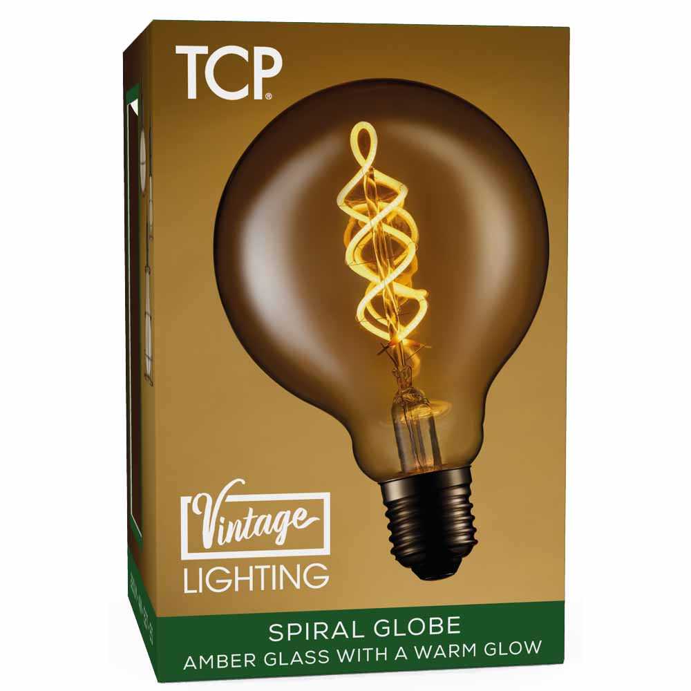 TCP 1 pack Screw E27/ES 220lm LED Filament Decorative Spiral Globe Light Bulb Non Dimmable Glass, Plastic, Metal  - wilko