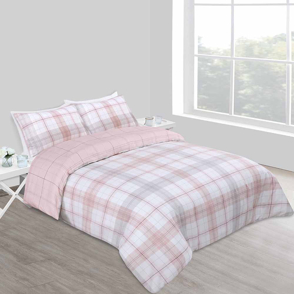 Wilko Double Blush Check Reversible Duvet Set Wilko