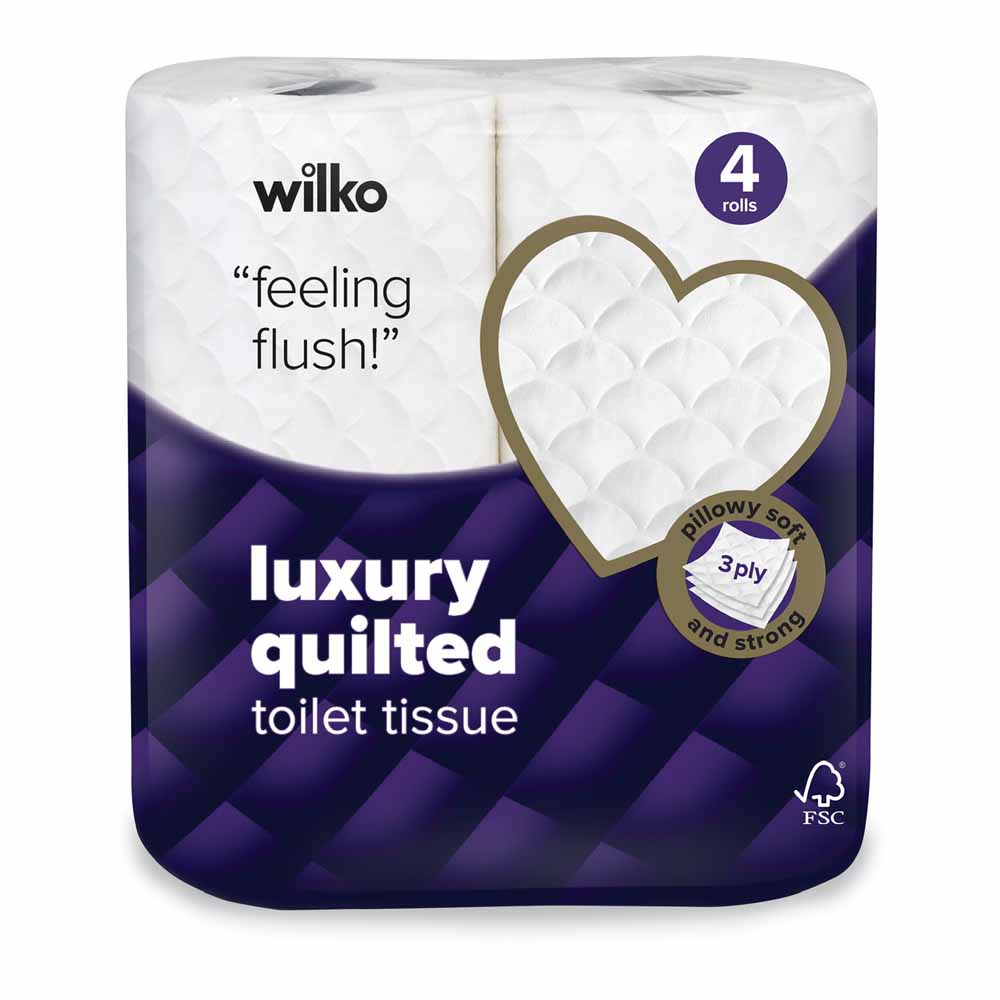 Wilko Quilted Toilet Tissue 4 Rolls 3 Ply Image