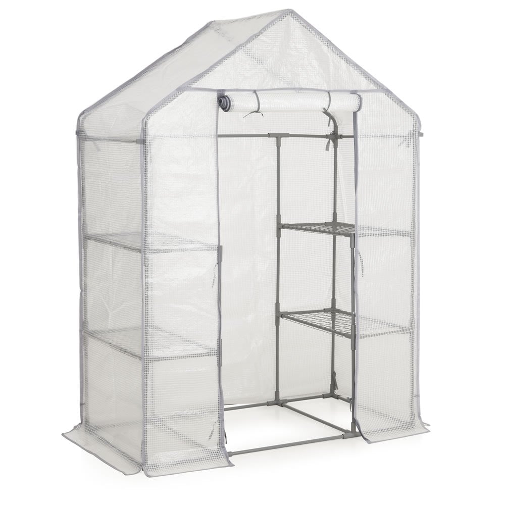 Wilko Small Walk In Greenhouse with 4 Metal Shelves Wilko