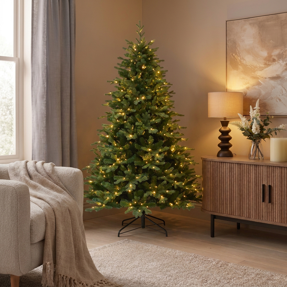 7ft Pre-Lit Cliveden Artificial Fir Christmas Tree Green Image 5