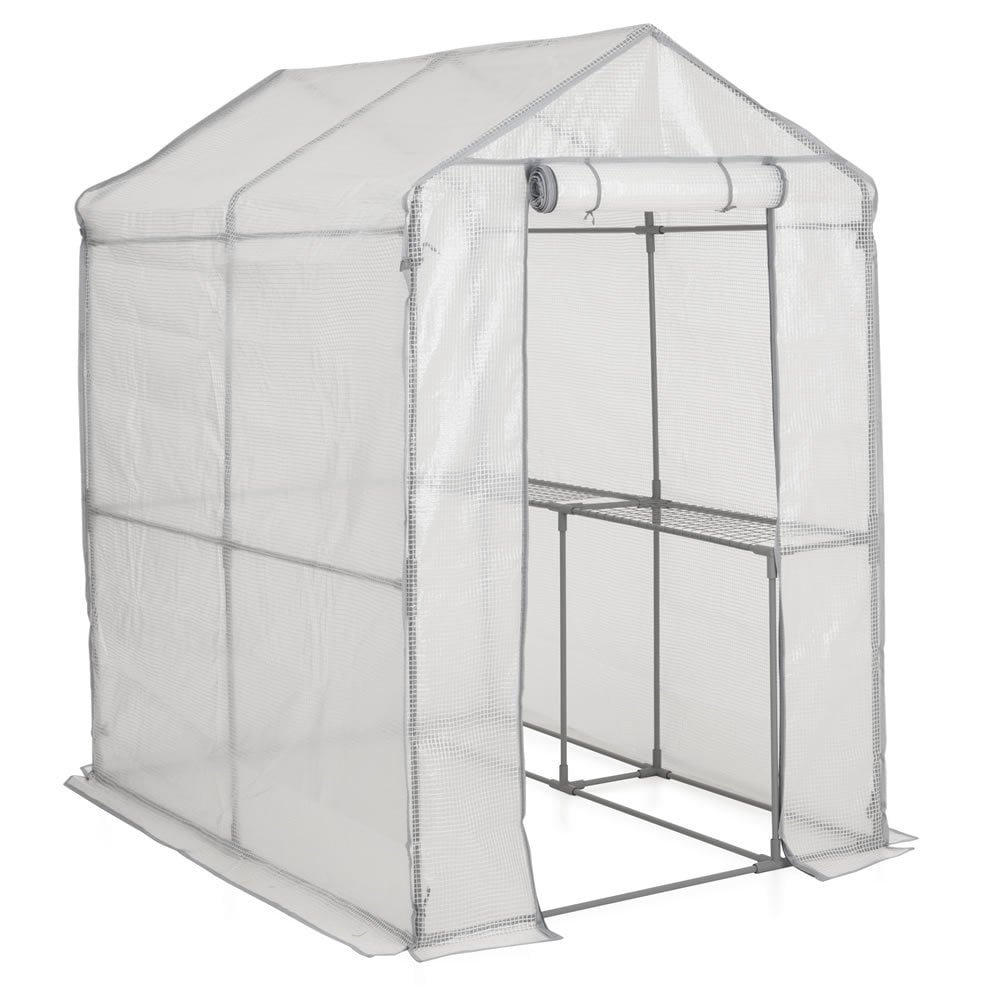 Wilko Walk in PE Greenhouse with Cover and Shelf Stage Image 1
