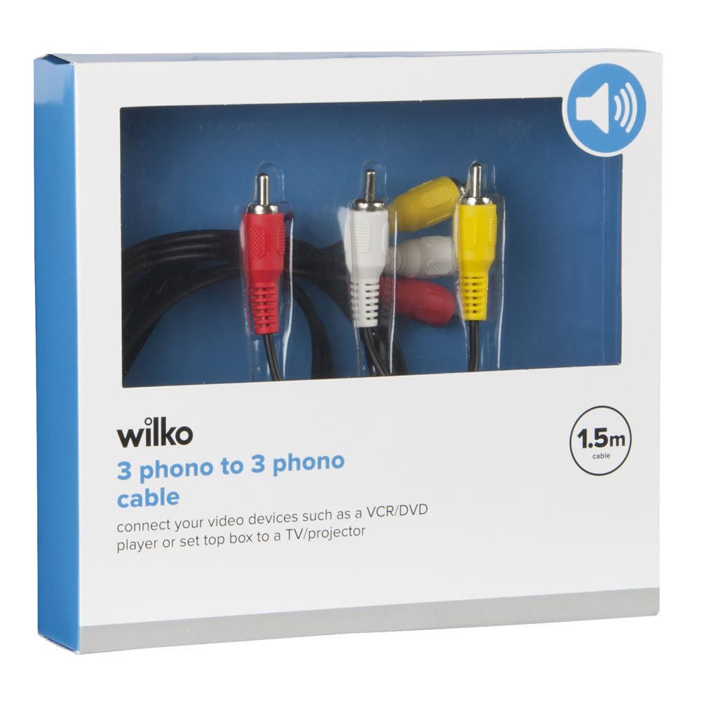 Wilko 1.5m 3 Phono to 3 Phono Cable Image 2