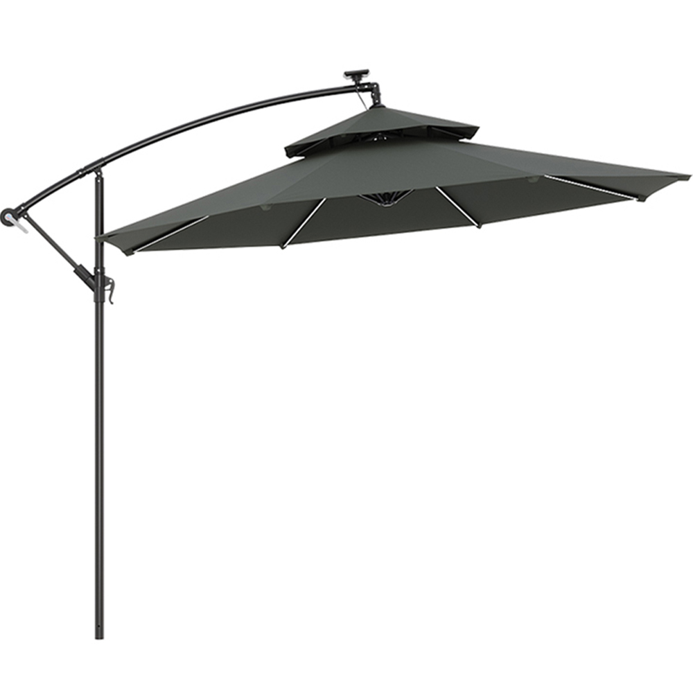 Living and Home Dark Grey 2 Tier Solar Light Cantilever Parasol with Rose Cement Base 3m Image 1