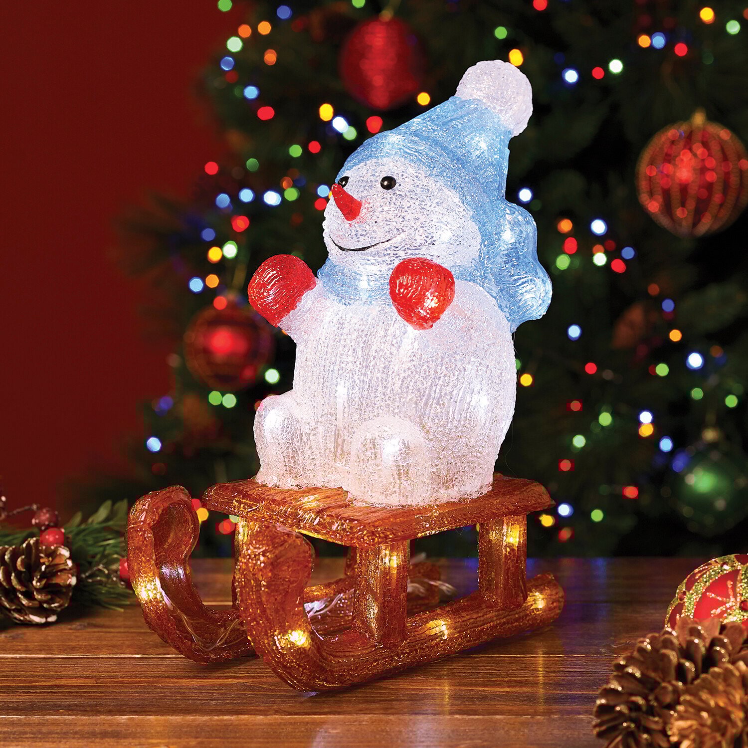 LED Acrylic Sledging Snowman Image