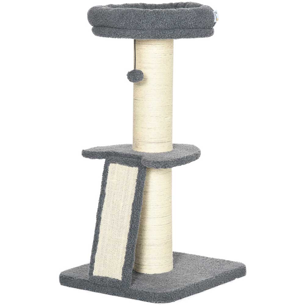 PawHut Dark Grey Cat Tree Kitten Tower with Scratching Post Image 3