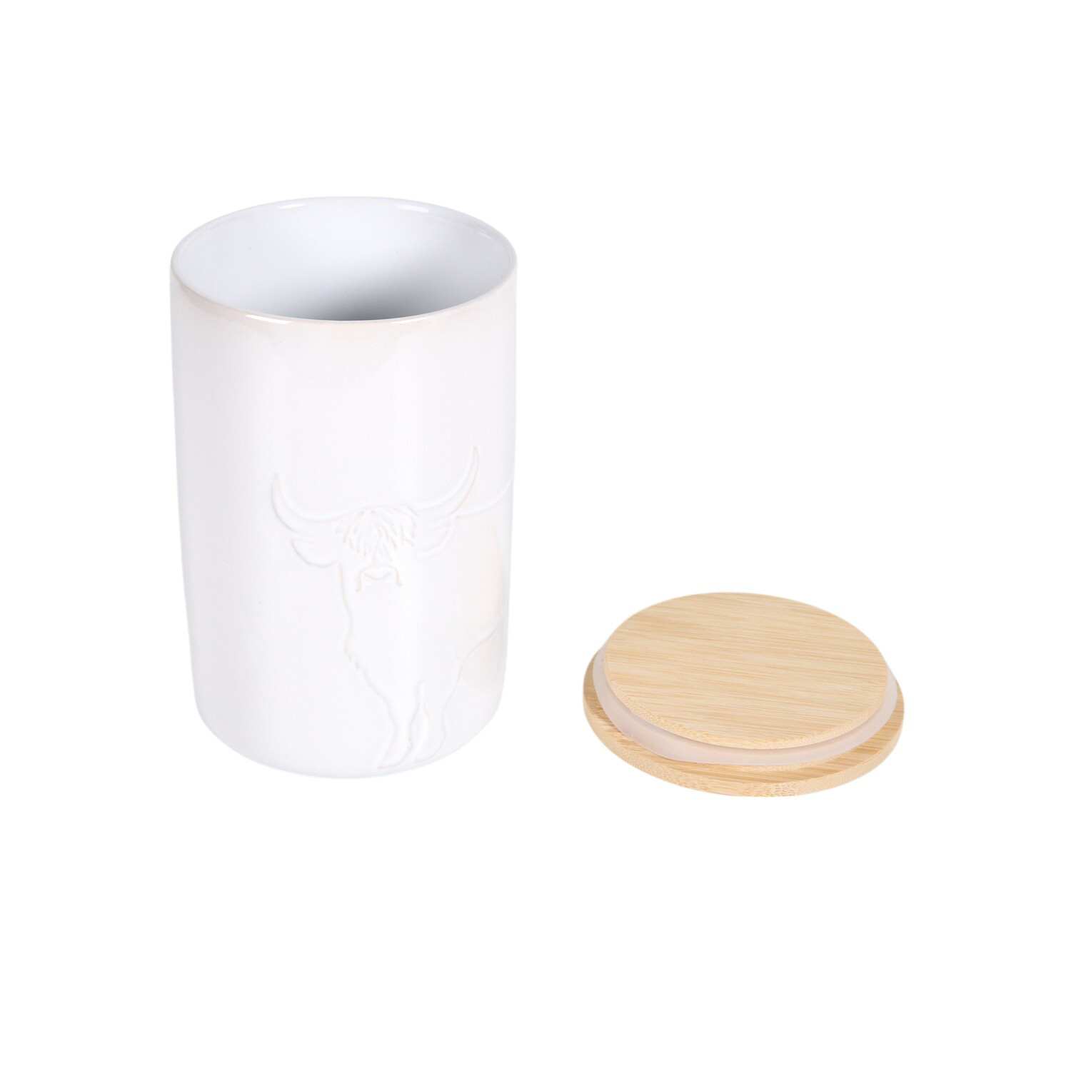 Highland Cow Embossed Canister White Image 2