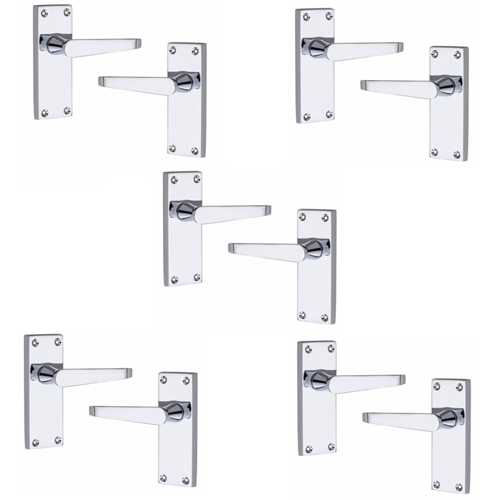 Golden Grace Polished Chrome Victorian Straight Lever Latch Door Handle Set 5 Pack Image 1