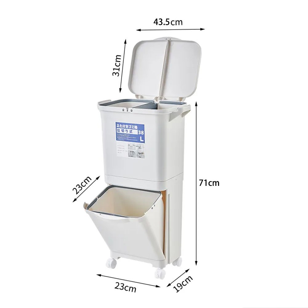 White Double-lid 38L Kitchen Trash Bin Image 3