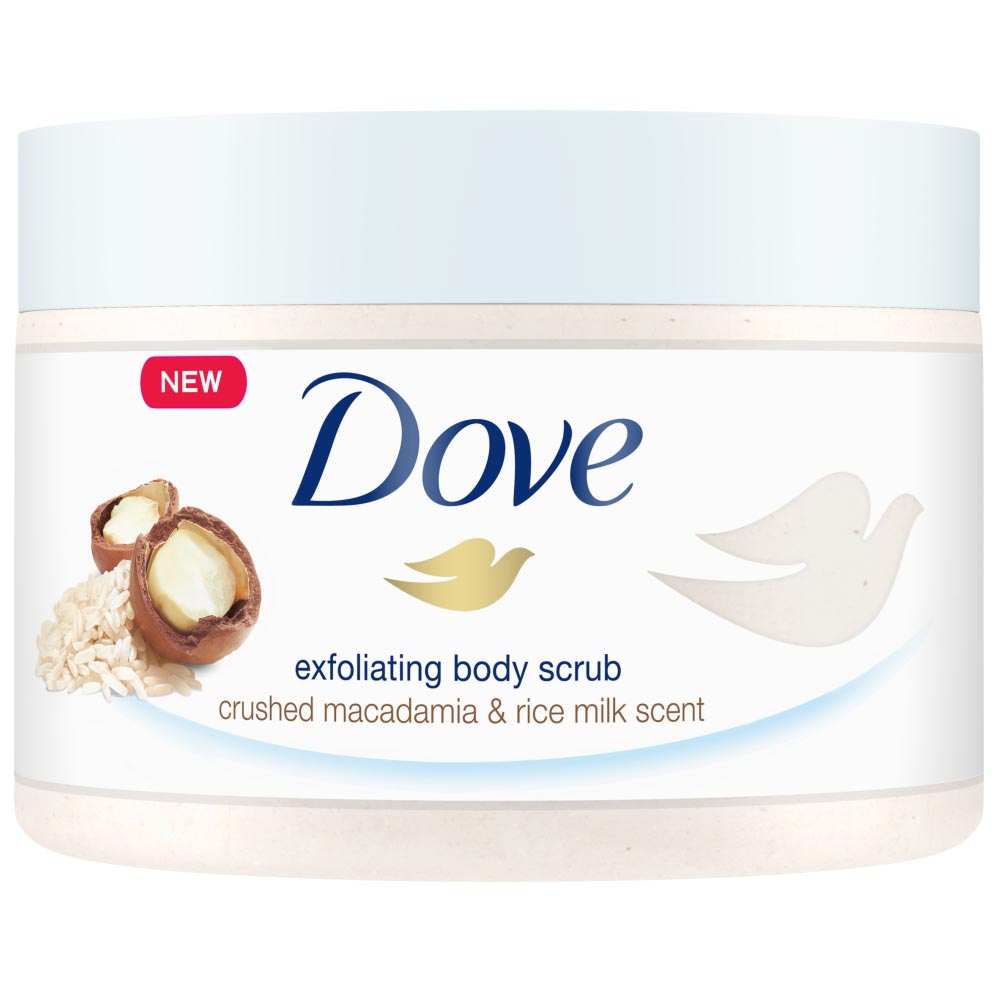 Dove Shower Body Scrub Jar Macadamia 225ml Image 1
