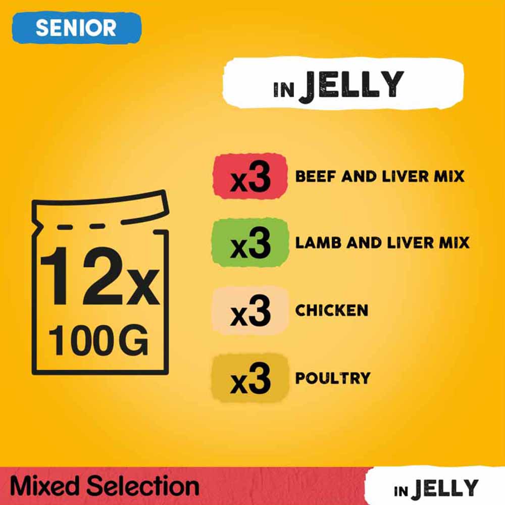 Pedigree Mixed in Jelly Senior Wet Dog Food Pouches 100g Case of 4 x 12 Pack Image 8