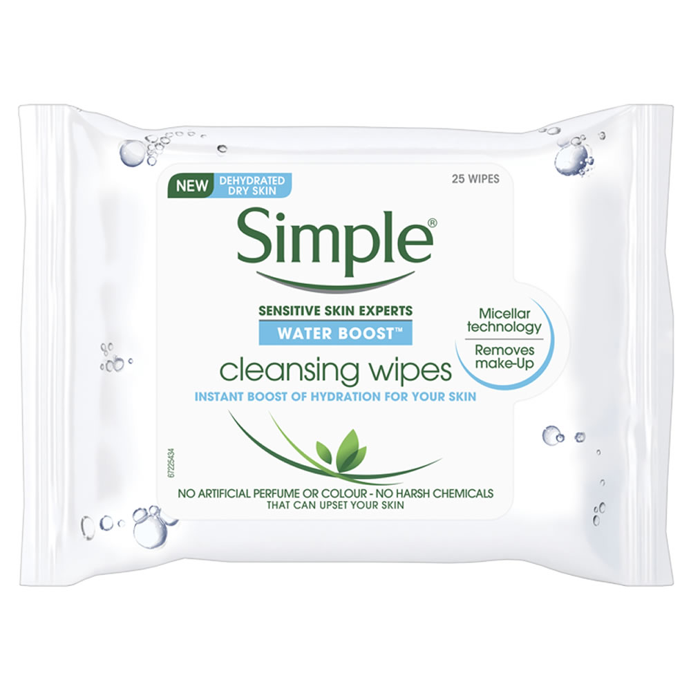 Simple Water Boost Cleansing Wipes 25 pack Image