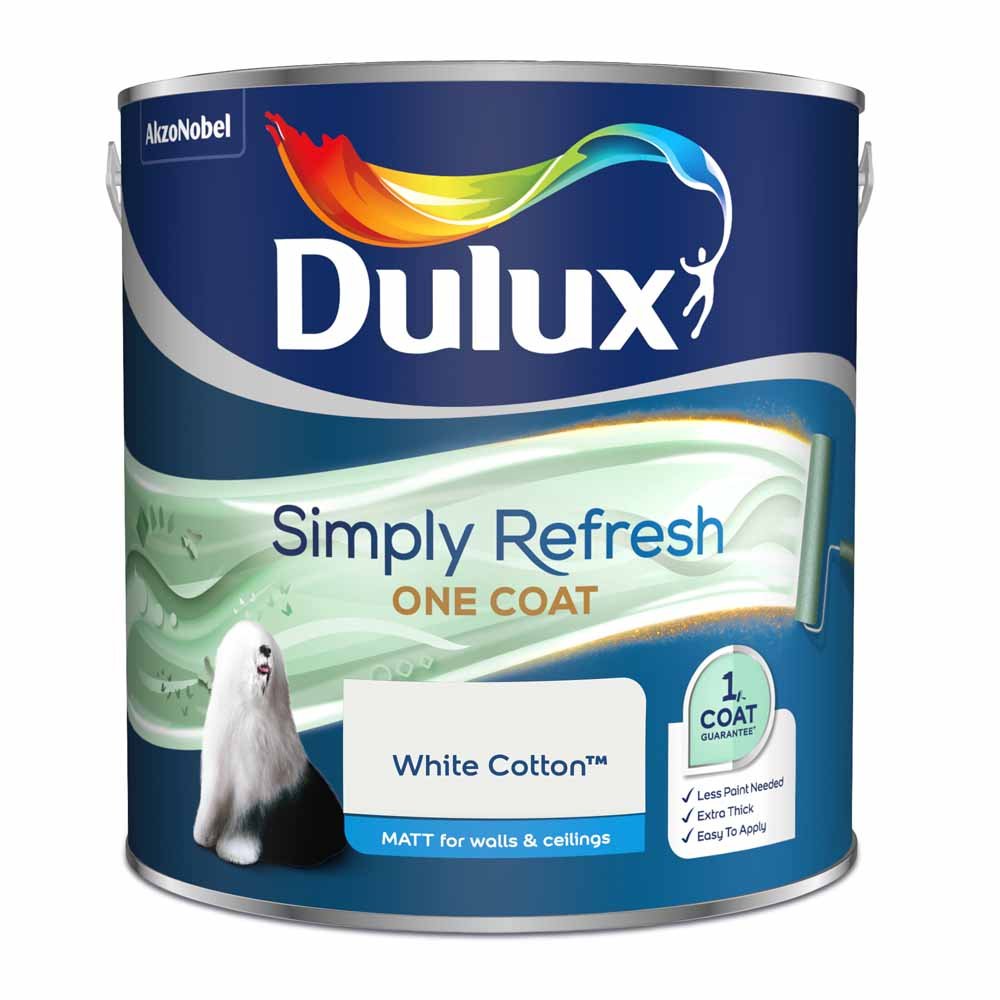 Dulux Simply Refresh One Coat White Cotton Matt Emulsion Paint 2.5L Image 2