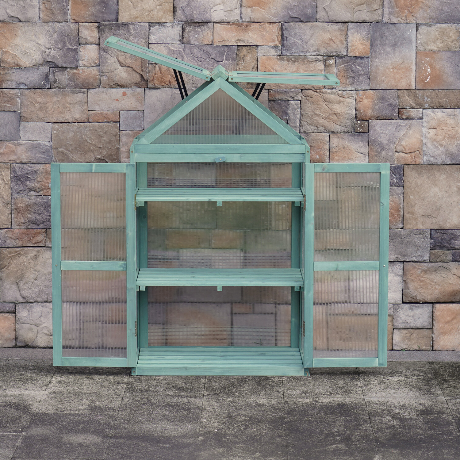 Wooden Greenhouse Green Image 2