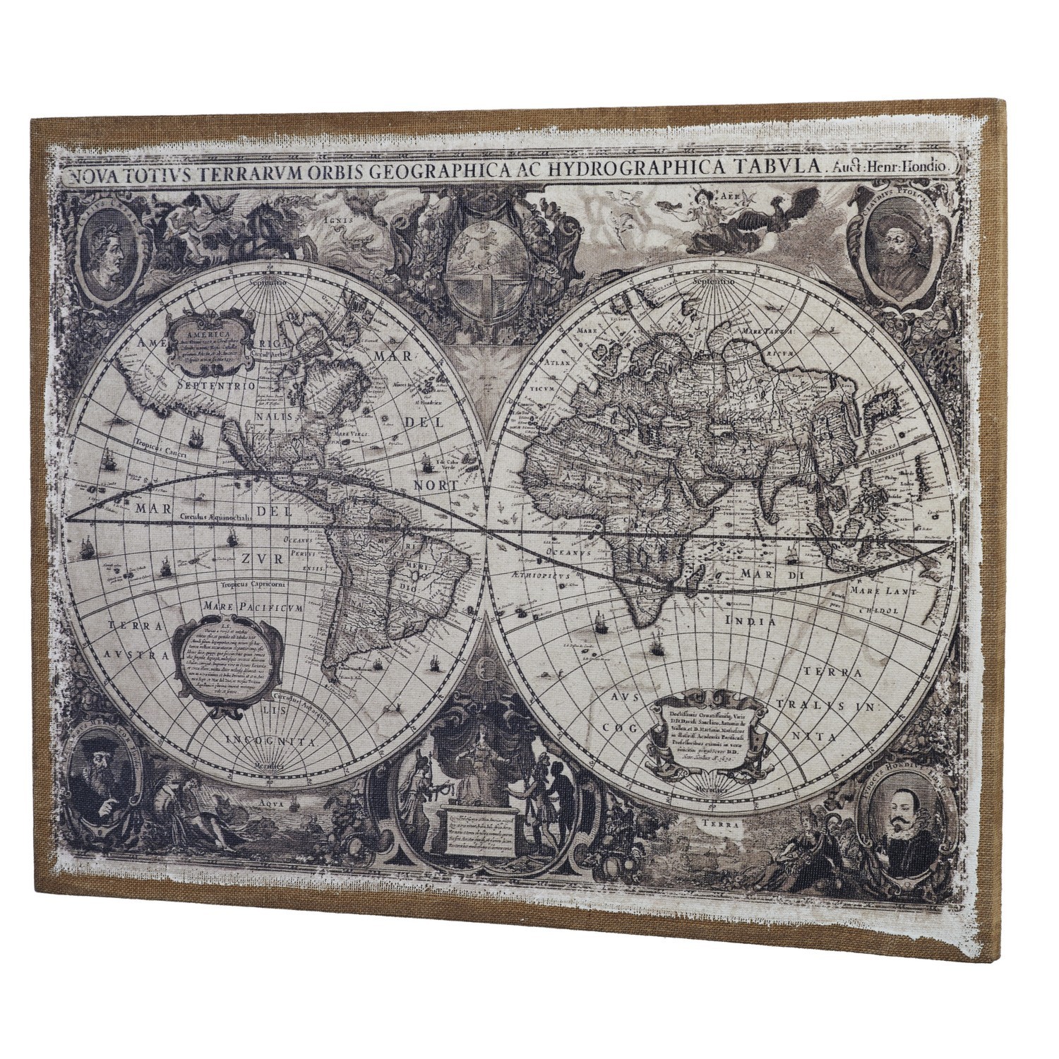 Black World Map Linen Canvas Wall Art 71 x 91.5cm Image 2