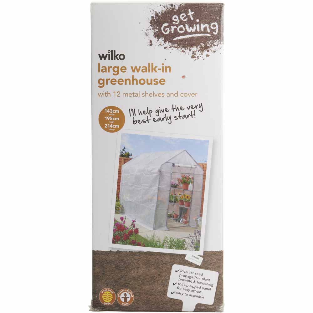 Wilko Large Walk In Greenhouse with 12 Metal Shelves Wilko
