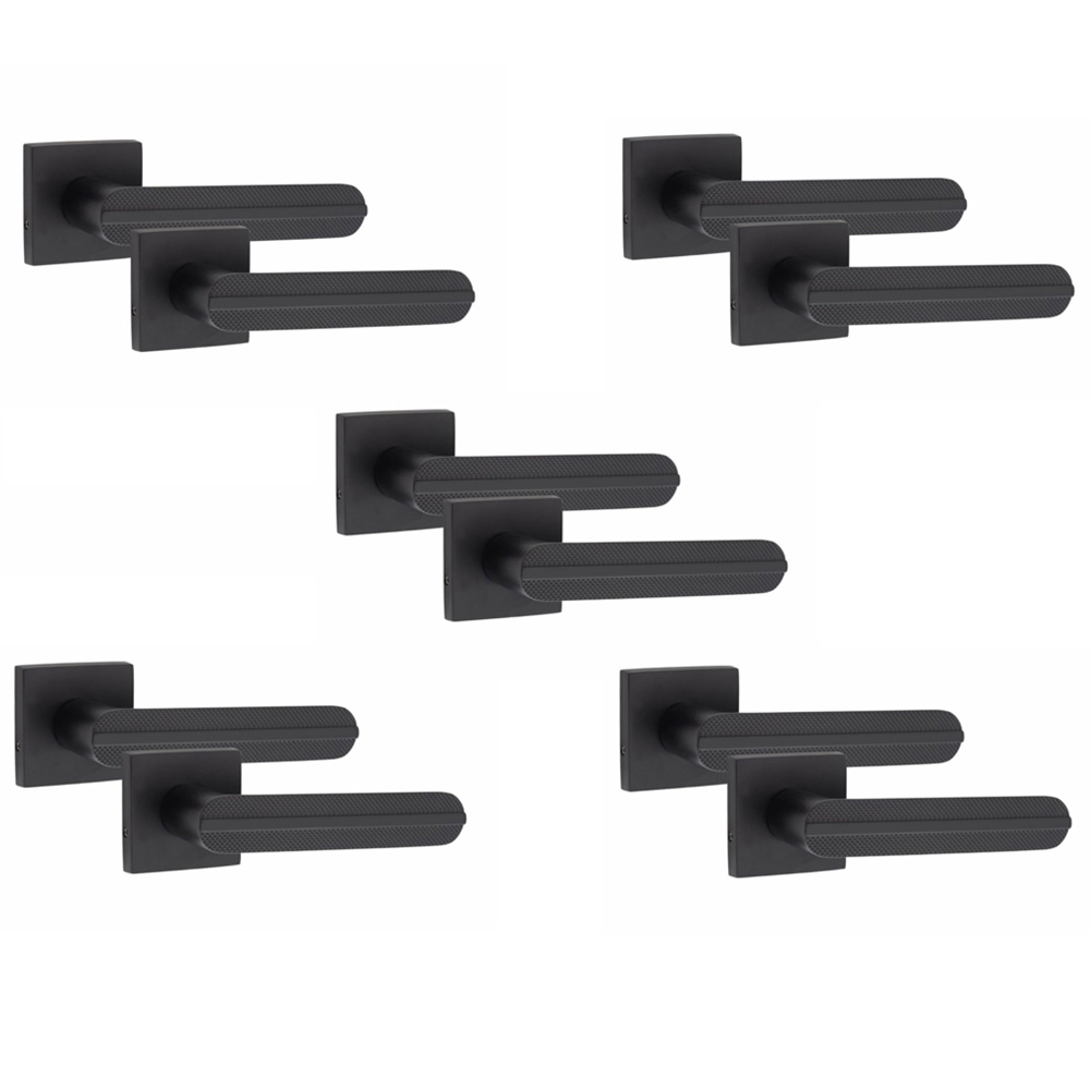 Golden Grace Square Rose Matt Black Finish Modern Lima Design Door Handle Set 5 Pack Image 1