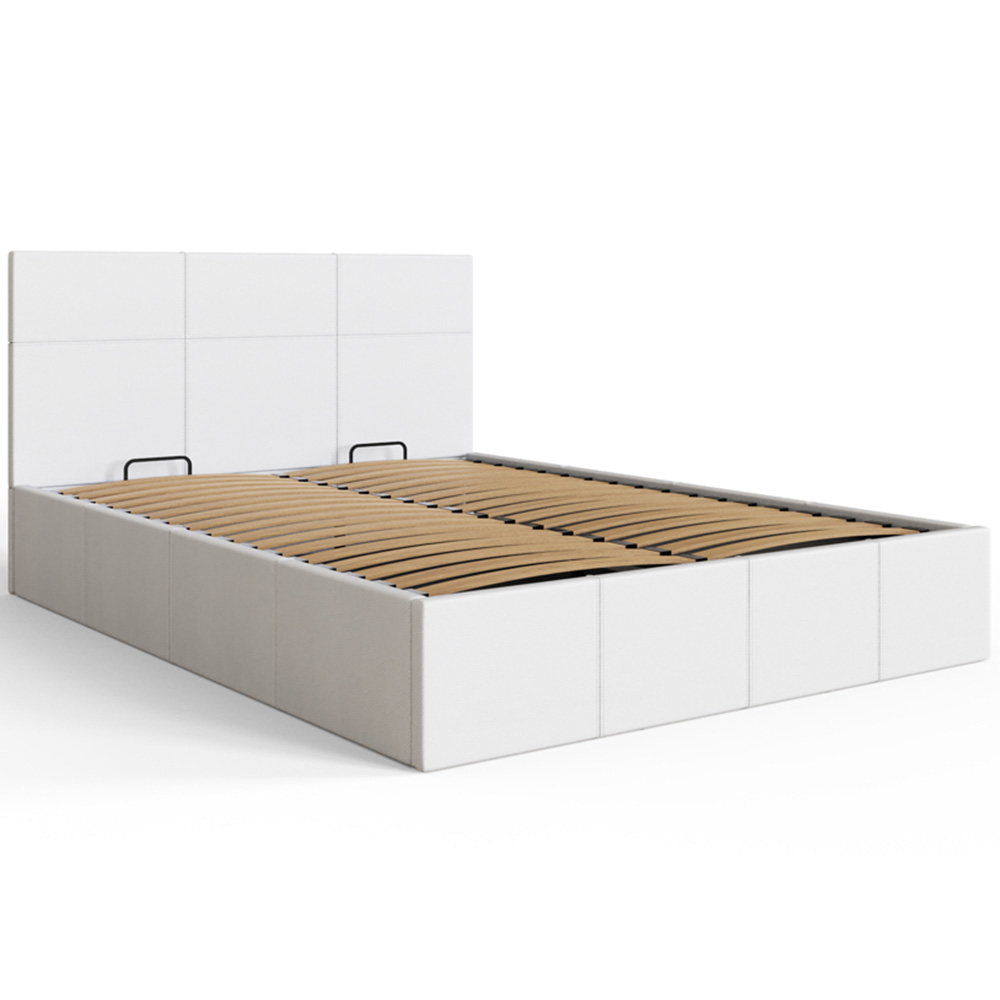 GFW King Size White Faux Leather Side Lift Ottoman Bed with Bonnell Mattress Image 5