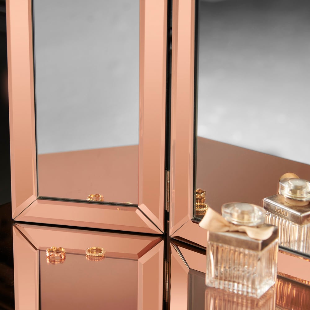 CARME Home Paloma Rosegold Luxury Tri-Fold Folding Tabletop Mirror Vanity Image 3
