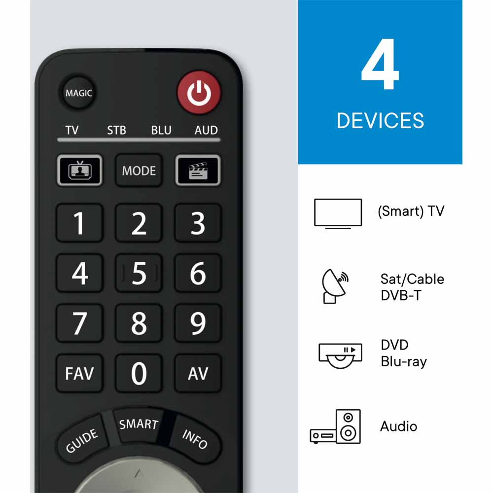 One For All Evolve 4 Device TV Remote Control Wilko