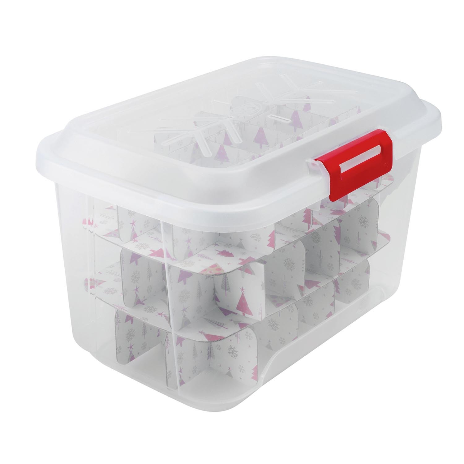 31L Clear Christmas Bauble Storage Box with Dividers Image 1