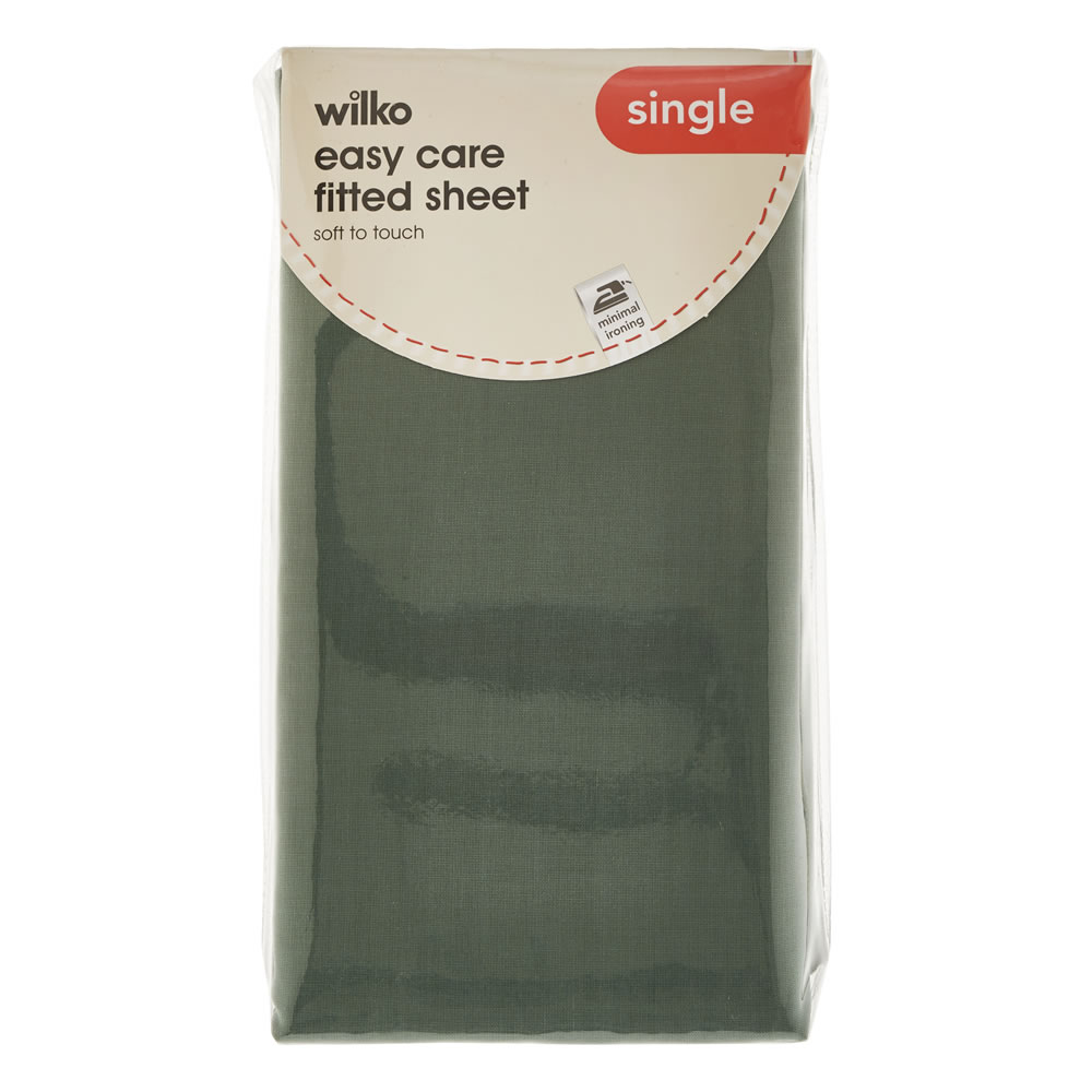 Wilko Easy Care Dark Green Single Fitted Sheet Image