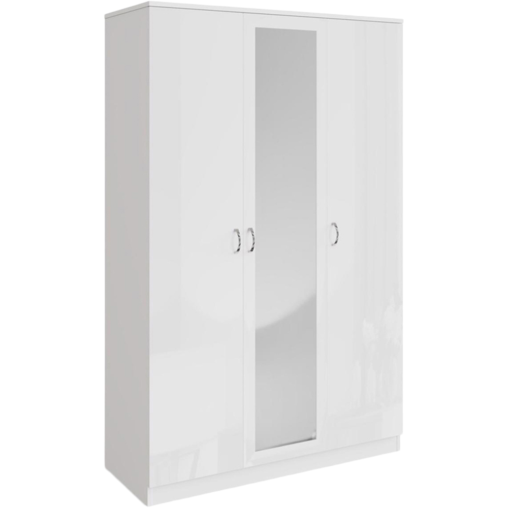 FWStyle 3 Door White Gloss Wardrobe with Mirror Door Image 2