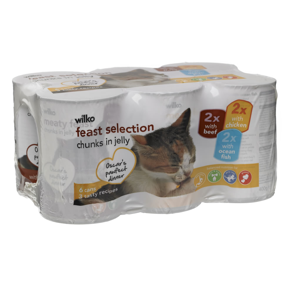 Wilko Feast Selection Chunks in Jelly Tinned Cat Food 6 x 400g Wilko