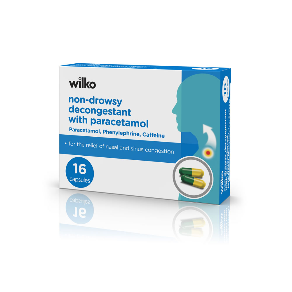 Wilko Non-Drowsy Decongestant with Paracetamol Capsules 16 pack Image