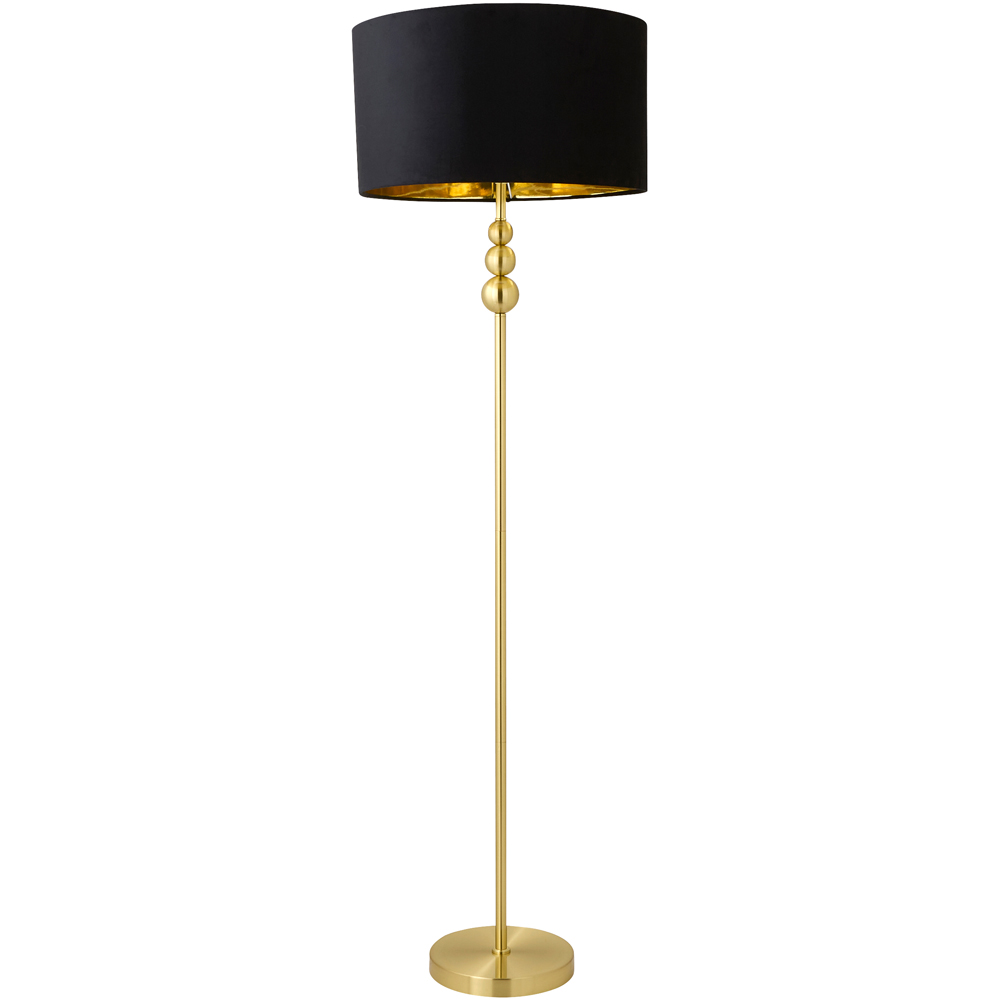 ValueLight Marissa Black Velvet Gold Inner Shade Gold Stacked Ball LED Floor Lamp Image 1