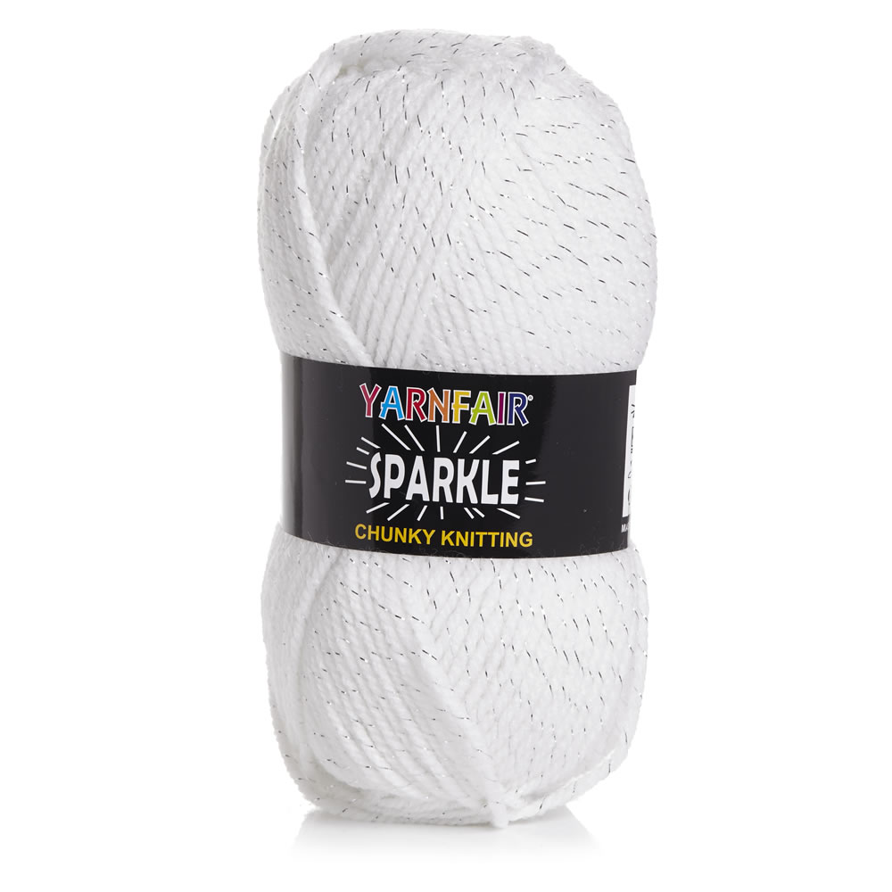 Yarnfair Sparkle Chunky Acrylic and Metalic Yarn Silver/White 100g Wilko