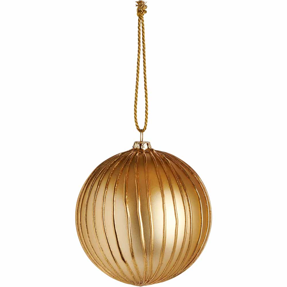 Wilko Luxe Gold Ribbed Bauble 6 Pack Image 2