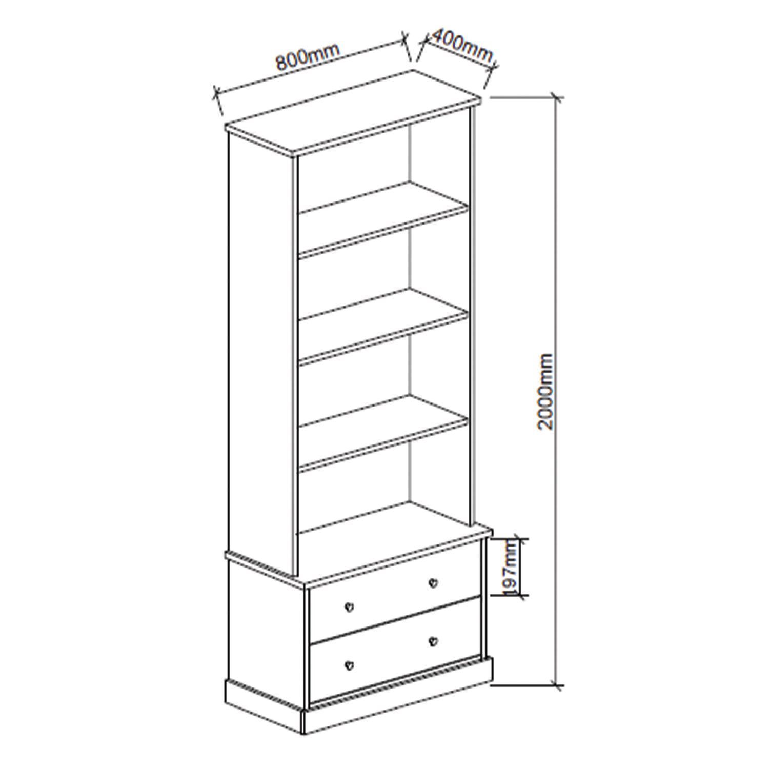 Windsor 2 Drawer 4 Shelf White Bookcase Image 3