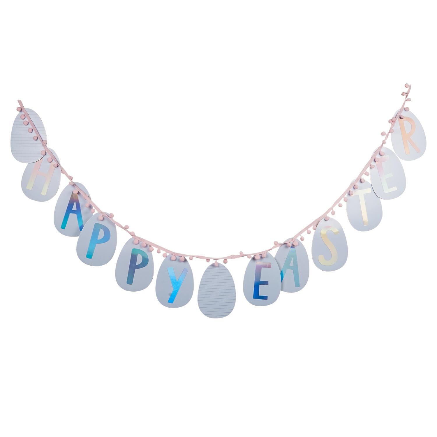 Happy Easter Holographic Banner with Pom Poms Image