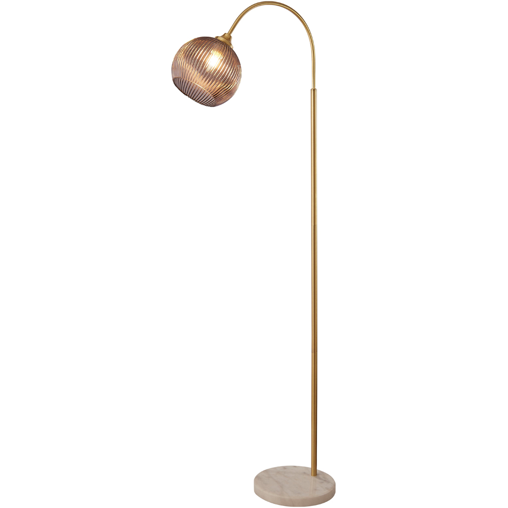 Lighting Collection Smoke Grey Glass Shade Satin Brass and Marble Floor Lamp Image 3