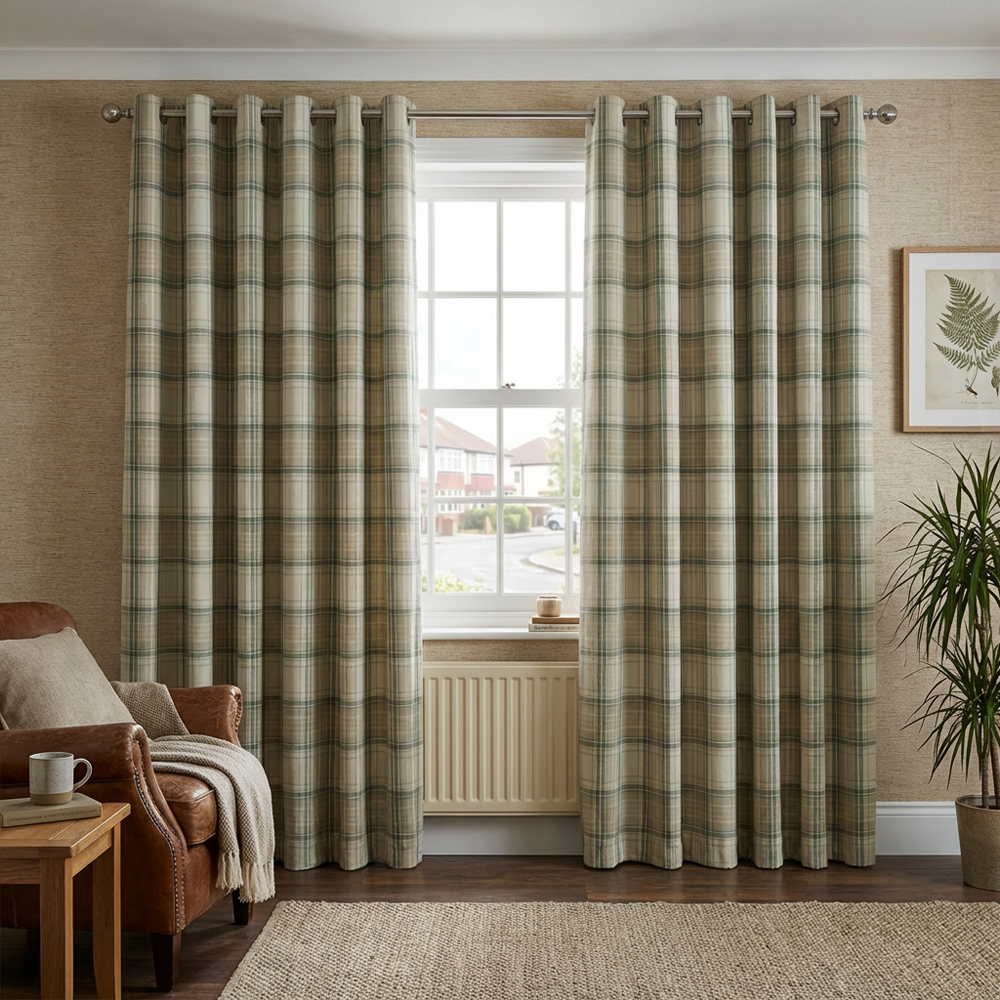 Divante Hatfield Green Check Blackout Curtains 183 x 168cm Image 3