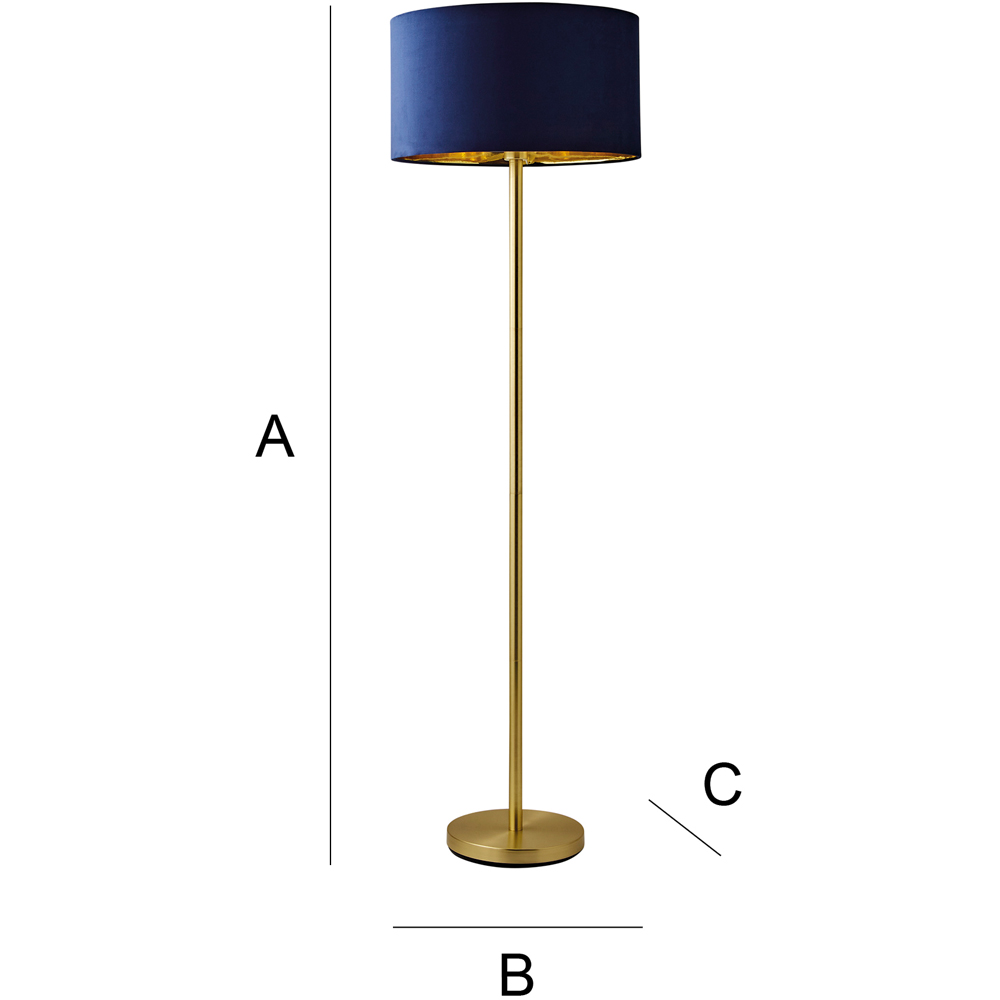 ValueLights Charlie Navy Velvet and Metallic Shade Gold Floor Lamp and Bulb Image 8