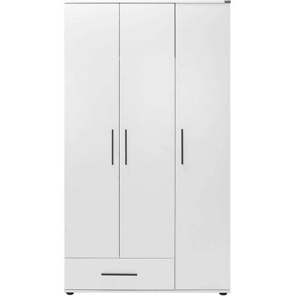FWStyle 3 Door Single Drawer Matt White Triple Wardrobe Image 3